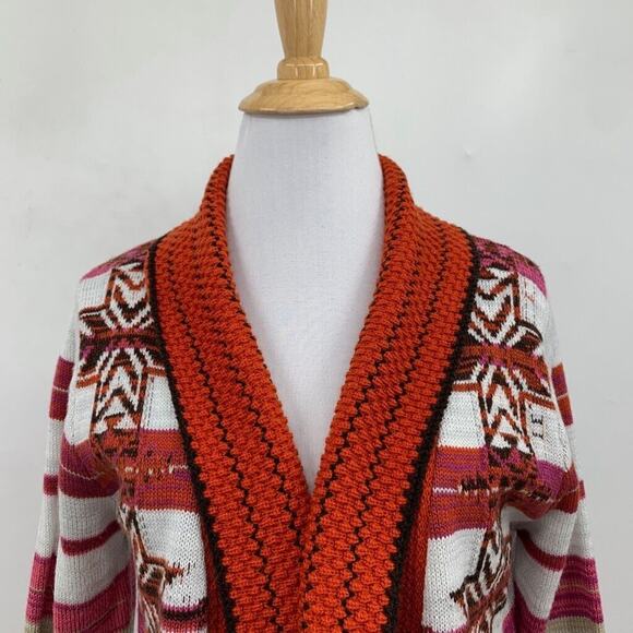 BCBGMaxazria Cardigan Womens L Large Aztec Open Front Draped Crochet Sweater - Picture 3 of 14